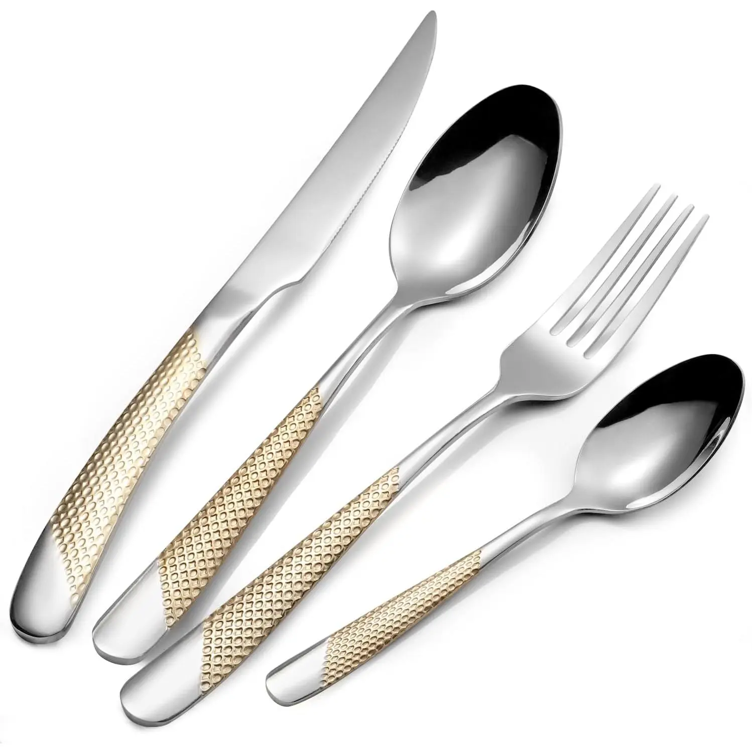 24 count  Hammered Silverware Set for 6,  -grade Stainless Steel Flatware Set, Luxury Design & Mirror Polished Cutlery Set, Eating Utensil Set with Fork  Spoon, Dishwasher Safe