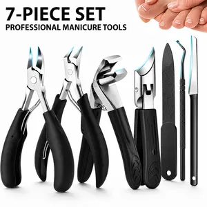 7PCS Professional Toenail Clipper Set for Thick Nails & Ingrown Toenails, Wide Jaw Opening Nail Clippers, Heavy Duty Stainless Steel Nail Care Kit, Professional Manicure Pedicure Tools for Men, Women & Seniors Foot Care Product Cutics