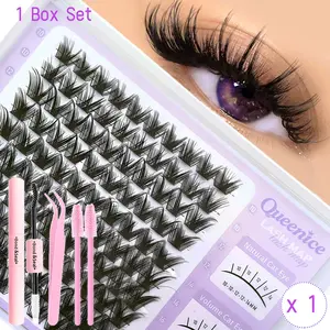 Anime Style Lash Clusters Extension Kit, Eyelash Extensions, Cross Cluster & Wide-Band Design, Reusable Individual Eyelashes with Glue Tweezers Included, Makeup