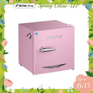 Upstreman retro mini fridges 1.7 Cu.Ft Pink Classic Metal Handle Side Bottle Opener Adjustable Thermostat Energy Saving Compact Refrigerator for Office Bedroom Dorm FR17 Pro