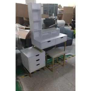 GARVEE Vanity Desk with Mirror and Lights, Makeup Vanity Desk with 3 Lighting Modes, Makeup Table with Drawers, Stool and Movable Side Storage Cabinet, for Bedroom