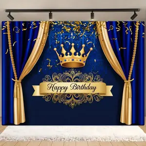 Birthday Party Banner, Crown & Letter Pattern Happy Birthday Birthday Party Backdrop, Photo Props Background Cloth, Indoor & Outdoor Decoration Supplies, Ornaments