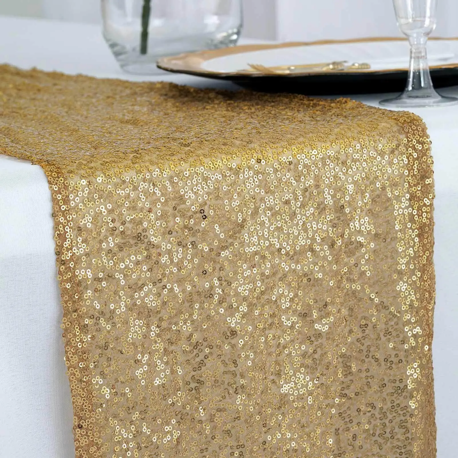 Gold Sequin Table Runner, 12"x108" Glittering Design - Ideal for Event, Party, Wedding Stylish Celebrations
