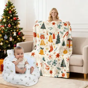 Baby Activity Seat & Blanket Gift Set, Inflatable Floor Seat with Built-in Pump for Ages 3-36M, Soft 30x40" Cozy Throw - Perfect for Christmas & Holidays