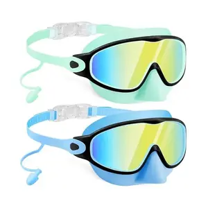 New Kids Swimming Goggles with Earplugs, Large Anti-Fog UV Protection, Unisex Ages 3-15, 2-Pack,Ideal for Boys and Girls,Comes with nose clip and earplugs, Swim Glasses