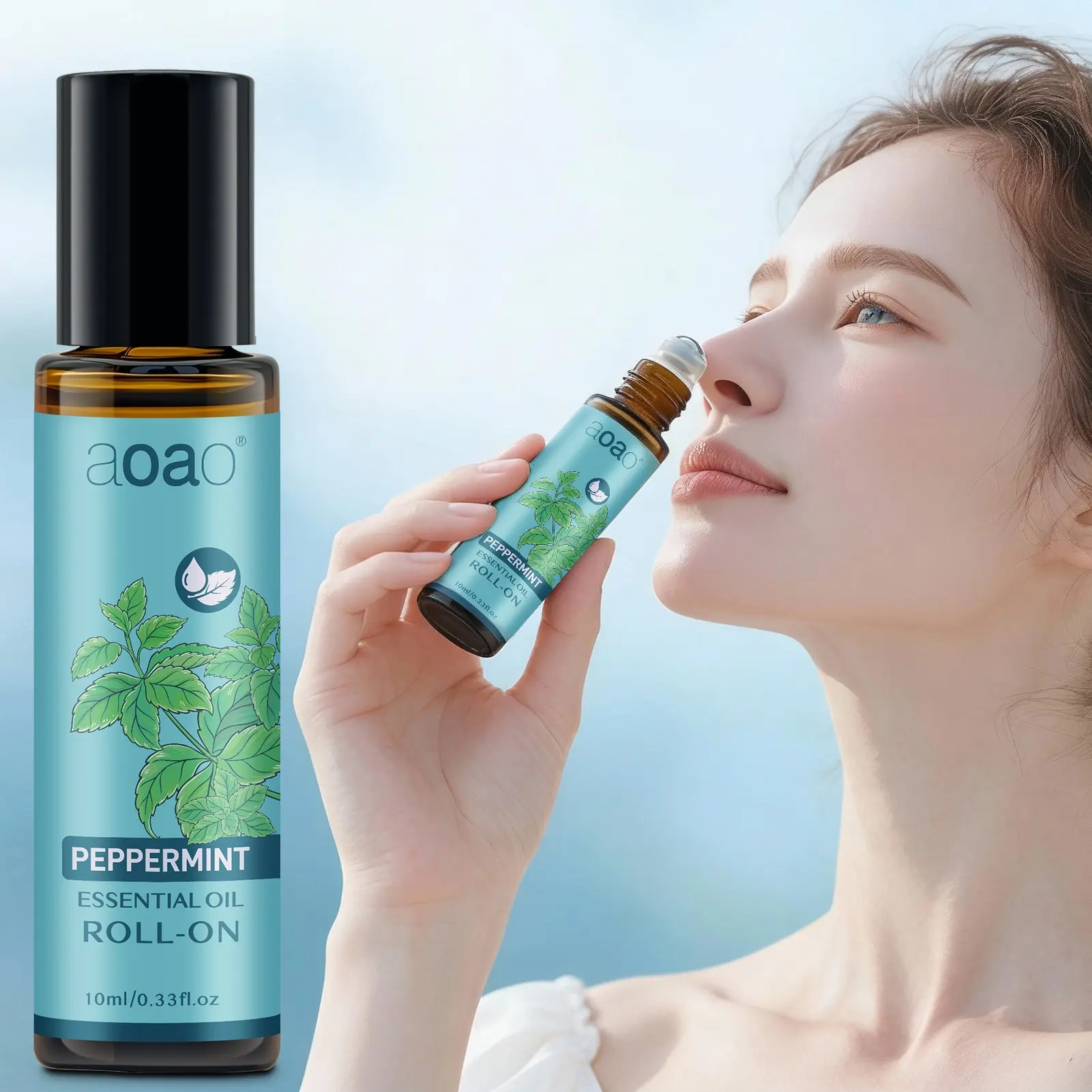 Peppermint Essential Oil Rollerball 10ML, Peppermint Leaf Oil, Natural Pre-Diluted Blend, Fresh Peppermint Scent, Massage, Relieves Nausea, Motion Sickness