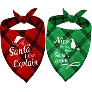 Christmas Dog Bandanas Funny, Dog Christmas Scarf 2 Packs, Pets Christmas Plaid Décor for Medium Large Dogs
