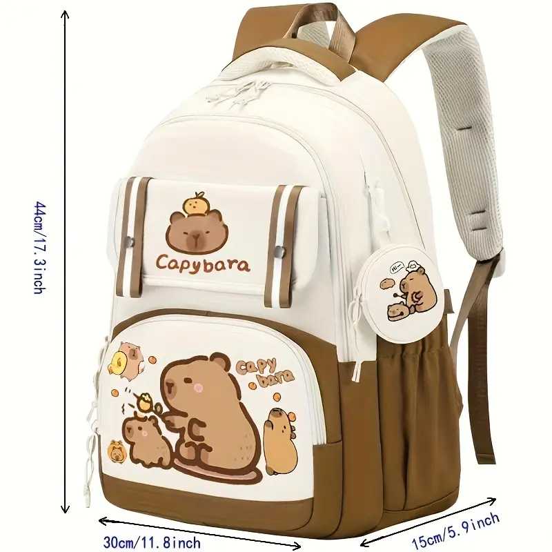 Kids Style Kawaii Funny Bag with Capybara Print, Lightweight Nylon for Daily School & College, Adjustable Straps