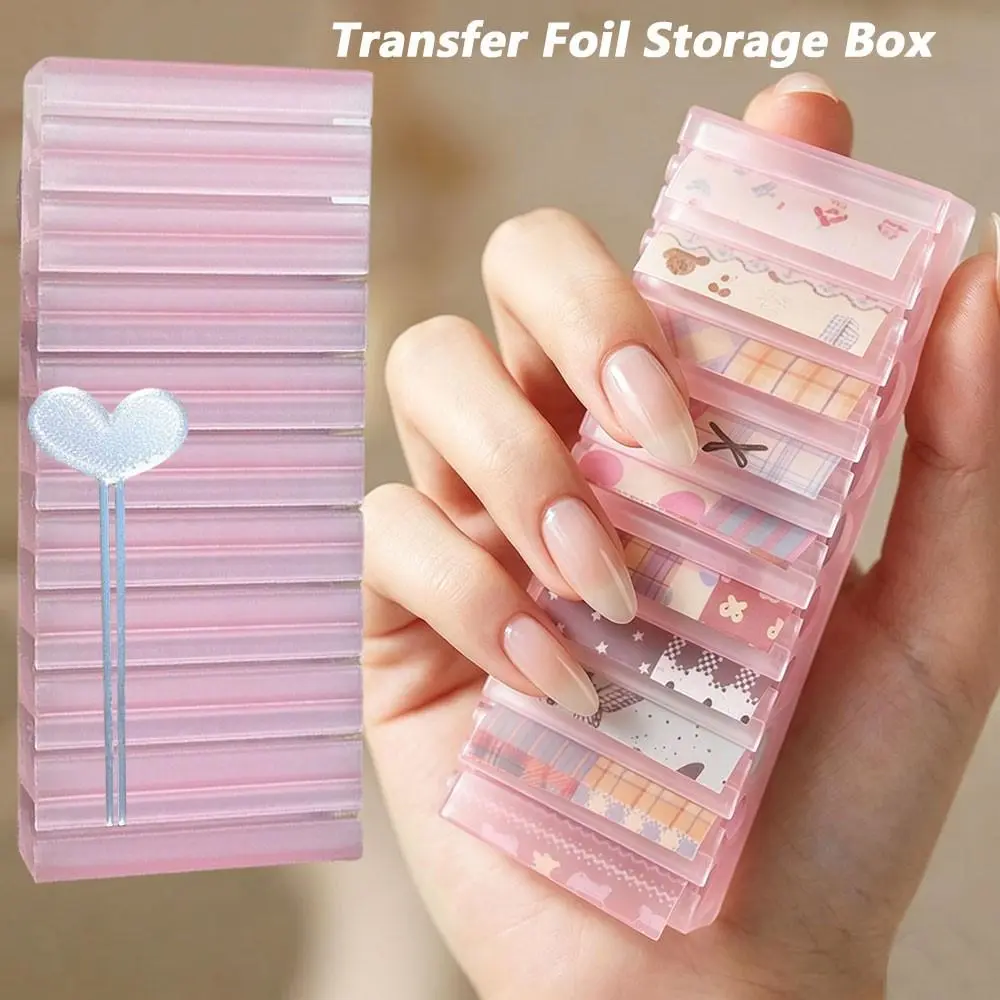 Pink Nail Transfer Foil Storage Box Nail Foil Roll Organizer & Portable Case with Rolling Tool Foil Sticker Storage Holders D%4E