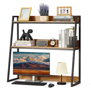 VEVOR Desktop Bookshelf,  2-Tier Desktop Storage Organizer, 37.4" x 12.6" x 35.4" Office Storage Rack Wood Color Display Shelf, Desktop Bookshelf Hutch with Anti-Slip Feet Pads, for Office, Home & Dorm