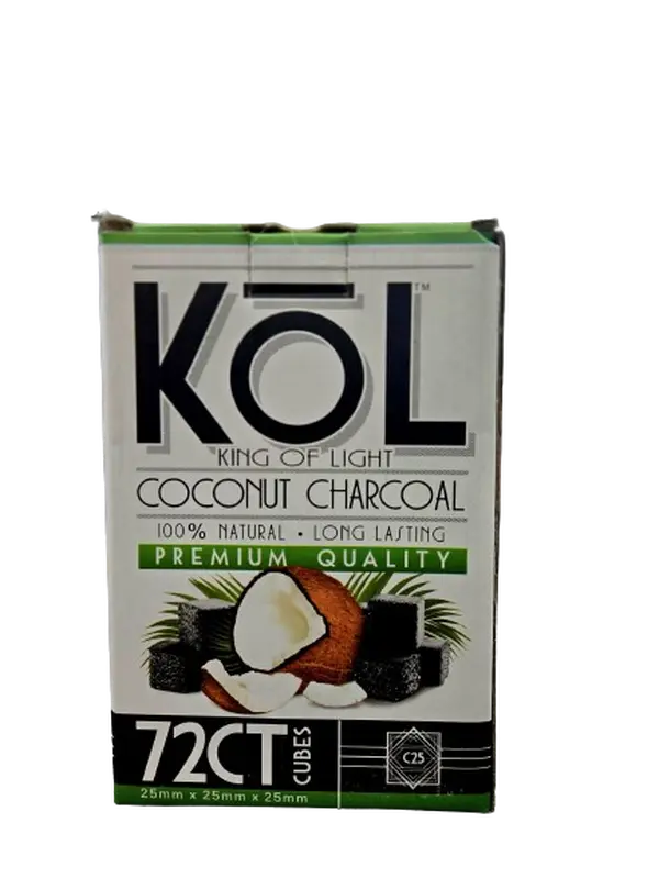 K O L-King Of Light Charcoal - 72Ct Box of 100% Natural Coconut Charcoal for Long-Lasting Beverage