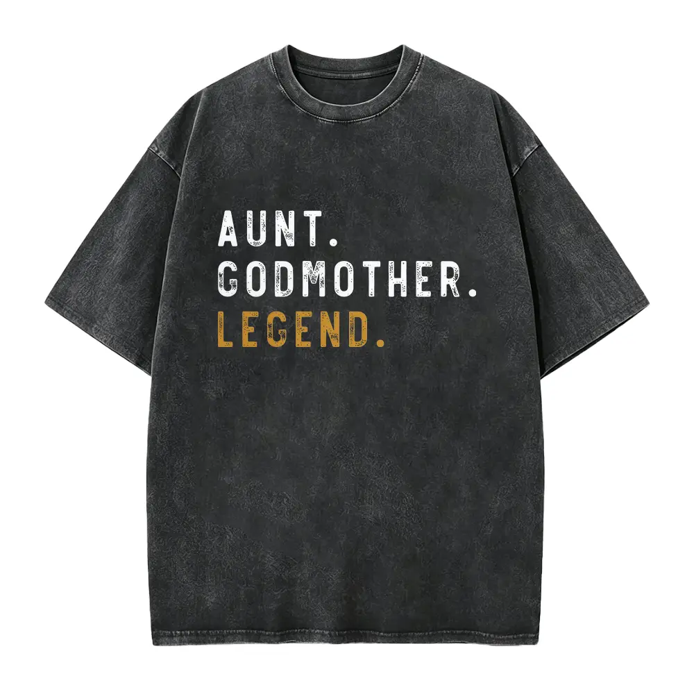 Men's Loose Round Neck Short-Sleeve Cotton Graphic Tee - Funny Aunt Godmother Legend Print, Soft Smooth Retro Tops, Unisex Godparent Baby Shower Gift, Casual Streetwear Apparel