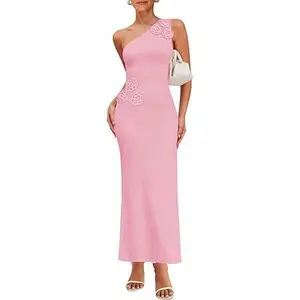 ZESICA 2025 Women’s One-Shoulder Maxi Dress – Floral Ribbed Knit Backless Sleeveless Dress, Spooky Chic Halloween Party & Fall Night Out Look
