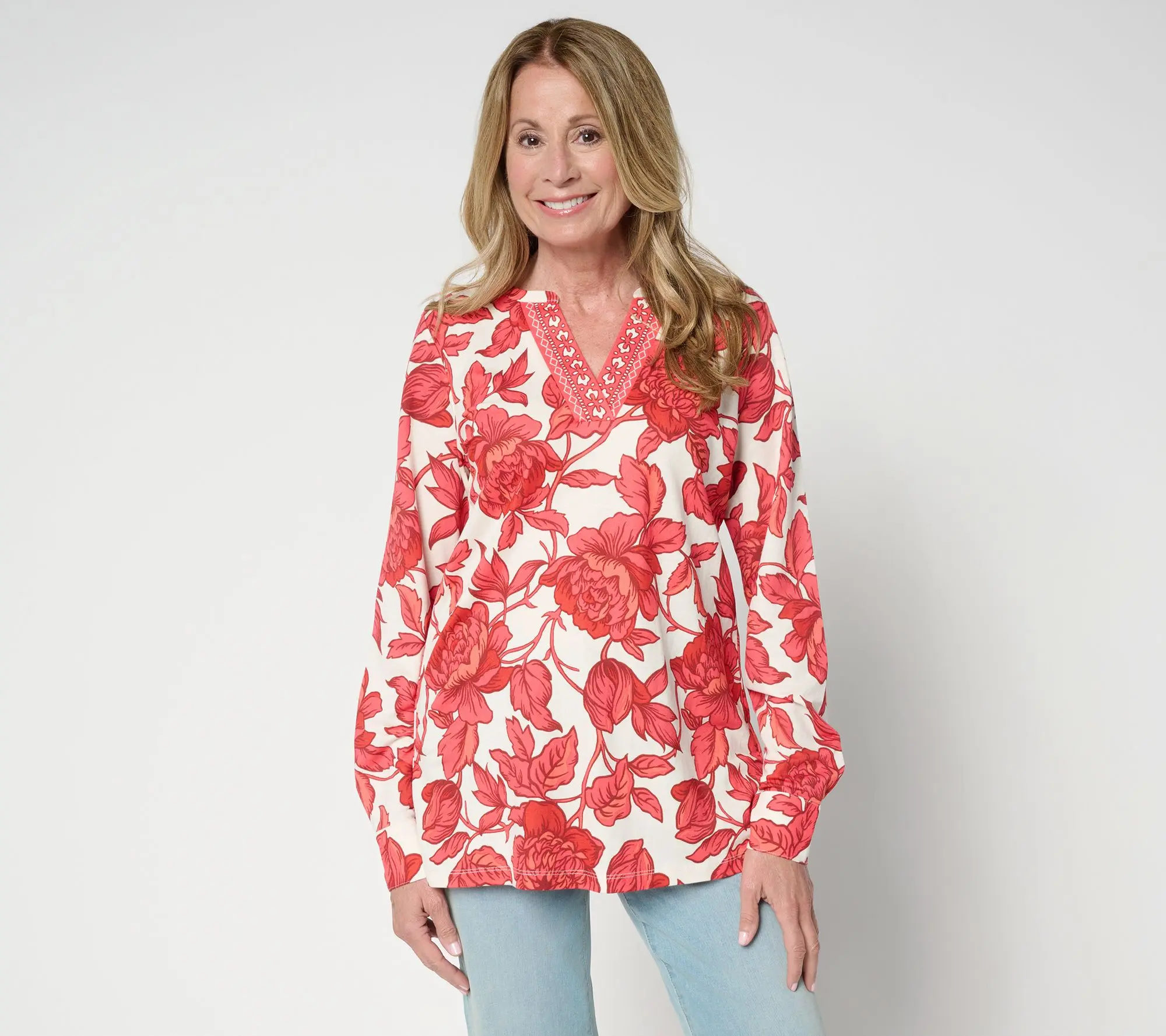 Belle by Kim Gravel Petite Cabana Knit Floral Serenity Tunic Top