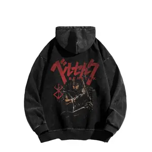 *Berserk*, a  hooded sweatshirt featuring the protagonist from street style hooded top- Long Sleeve Cotton Unisex Vintage Hoodie