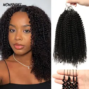 WOWANGEL Afro Kinky Curly Feather Crochet Human Hair Extensions Miracle Knots Pre-Separated Feather Knotless Invisiable With String 100% Human Hair 5Pack Lightweight & Reusable For Women Easy Braiding Natural Black