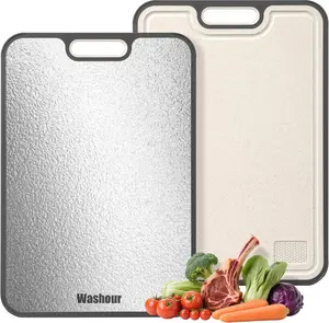Titanium Cutting Boards for Kitchen, Non Toxic 2-in-1 Cutting Board Double Sided, Food Grade Pure Titanium and Wheat Straw PP, Easy to Clean Large Size 16”×11”