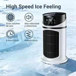 Portable air conditioner fan with cooling and humidifying functions, portable desktop fan, quick cooling, High Velocity Fan, 6-speed wind adjustment, can add water and ice, suitable for kitchen, home, outdoor, office, bedroom, the best festival gift.