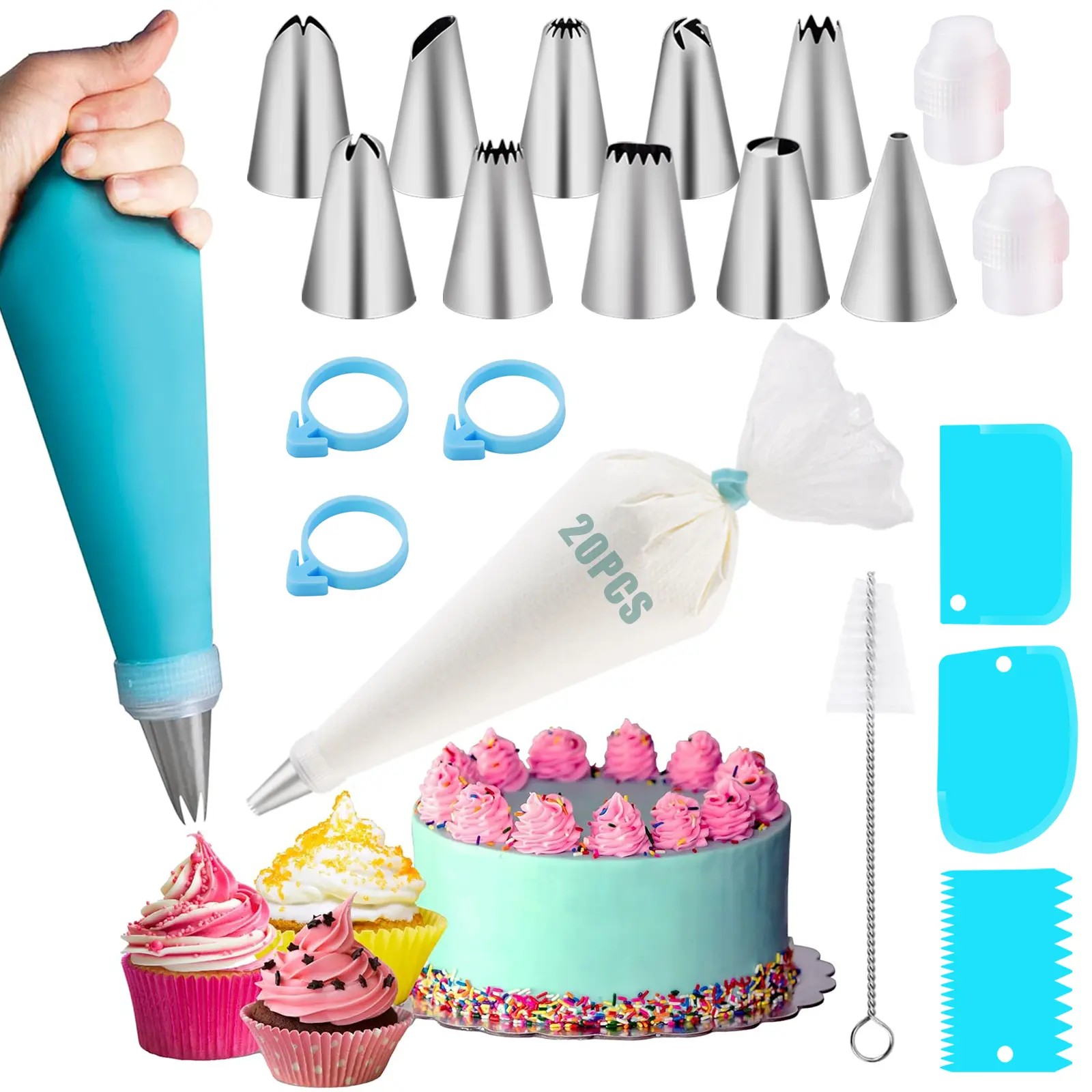 Cake Decoration Basic Beginner Kit, Food-Grade Baking Home Supplies, Complete Baking Set with Revolving Turntable & Full Decorating Tools for All Seasons Festive Parties, Beginnerready Kit