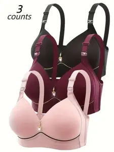 Women's Contrast Binding Push Up Bra, Soft Comfortable Breathable Wireless Adjustable Strap Bra, Women's Lingerie for All Seasons, Casual, Breathable Fit Bra