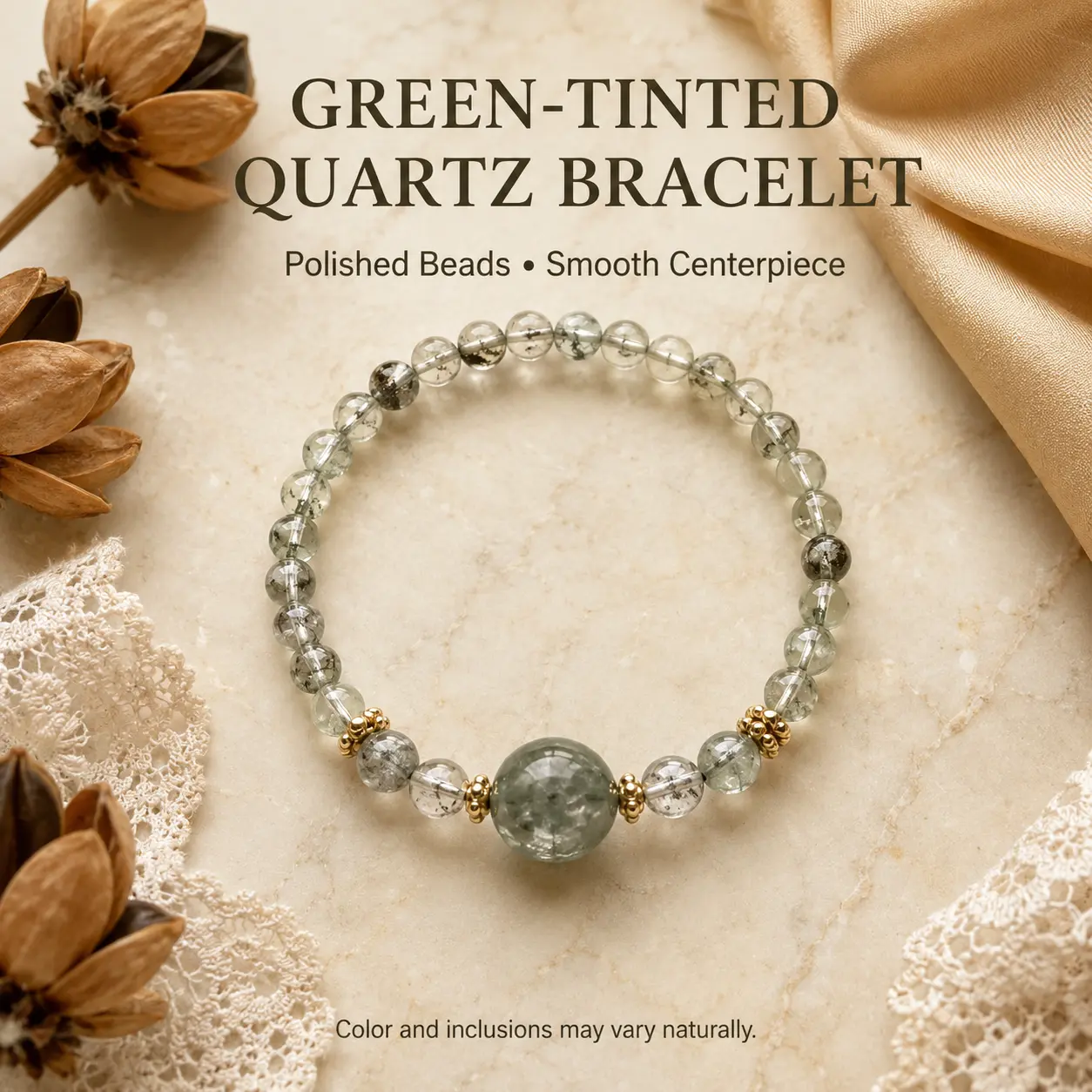 Green Phantom Quartz Bracelet, Clear Quartz Bracelet, Handmade Crystal Bracelet, Natural Gemstone Jewelry, Gift for Her
