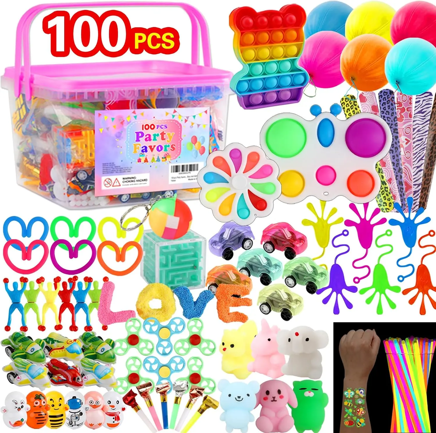 100 pcs Fidget Toys Pack, Party Favors For Kids 8-12 Mini Autism Sensory Toy Goodie Bag Pinata Stuffers Treasure Box School Prizes Birthday Party Supplies Halloween Treat Xmas Gifts For Boys Girls 4-8 Golden Dumpling Squishy Pink Squishy Dumpling