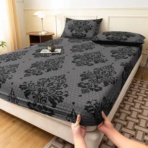 3pcs Fitted Sheet Set ,Featuring High-Definition Printed Black Textured Patterns Fitted Sheet for Home Or Dorm Use (1 Fitted Sheet + 2 Pillowcases,No Pillow)