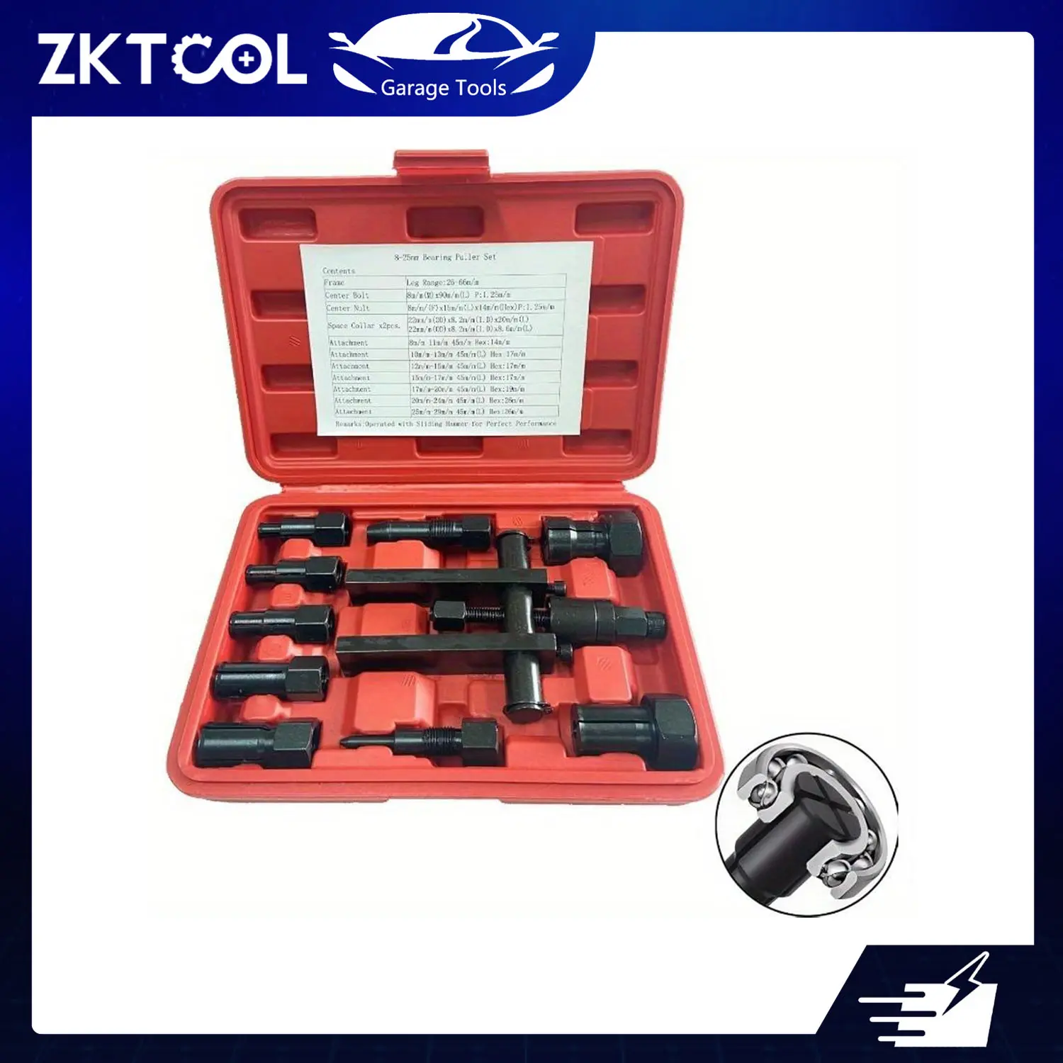 ZKTOOL 10-Piece Heavy-Duty Alloy Steel Blind Hole Puller Set - Car Repair Tool Kit, Specialty Mechanic Tool for 8-25mm Motorcycle, Auto Bearing Removal