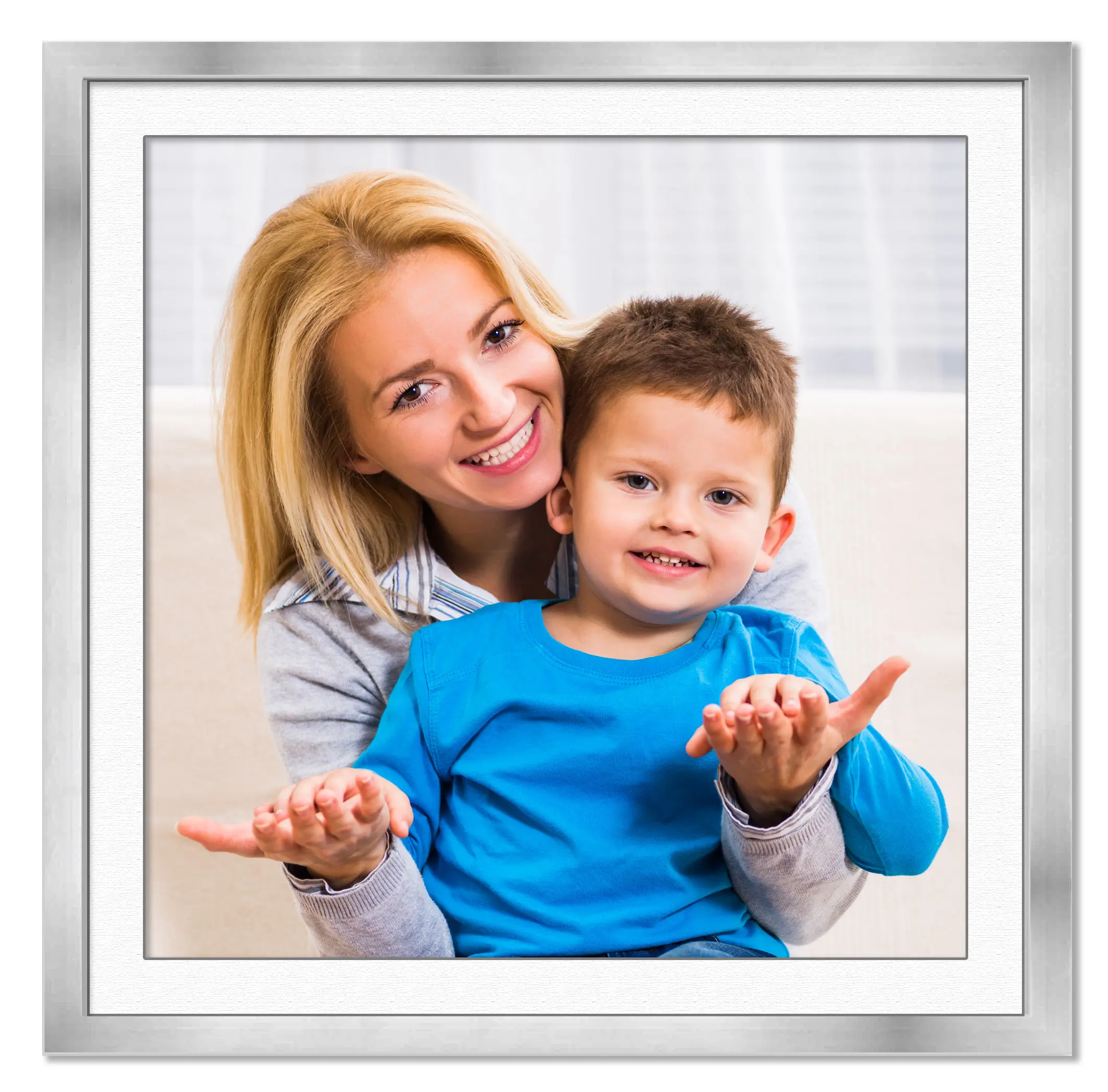 10x10 Frame with Mat - Silver 13x13 Frame Wood Made to Display Print or Poster Measuring 10 x 10 Inches with White Photo Mat