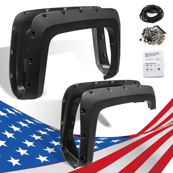 CROSSDESIGN Pocket-Style Rivet Textured Wheel Fender Flares Set for 14-18 Chevy Silverado 6.5'-8' Bed HD Fleetside, High-Quality Injection-Moulded Polypropylene Mud Flaps Splash Guards, Car Accessories with Hardware, Scratch Protection & Upgrade Look