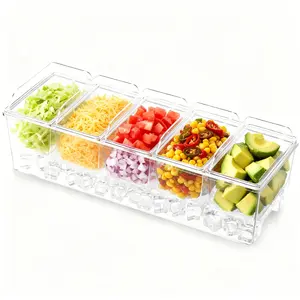 Lifewit Taco Bar Condiment Caddy, Chilled Containers, Serving Tray for Tacos, Salad, Fruits & Party Garnishes