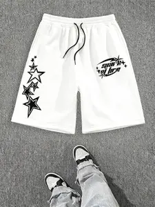 Spark of Fire Star Graphic Oversized Shorts | Black Streetwear Sweatshorts | White Star Print | Soft Fleece Fabric | Trendy Grunge Aesthetic Bottoms | TikTok Viral Street Style Outfit | Casual Daily Wear | Oversized Fit Hip Hop Shorts | Hot TikTok Alt Fas