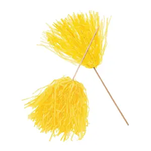 12" Bright Yellow School Spirit Cheer Plastic Pom-Poms - 24 Pc.