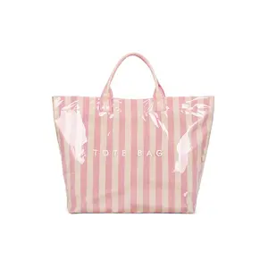 BIGWIG Women's Plaid & Letter Printed Polyester Tote Bag - Waterproof, Lightweight, Reusable Shoulder/Crossbody Bag with Striped Design, Multi-Pockets, Ideal for Summer Beach & Shopping, Tote Bags, Beach Bag