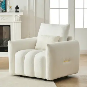 38.1 "Teddy fabric sofa, modern lounge chair, upholstered with a pillow, apartment, office, living room and bedroom off white