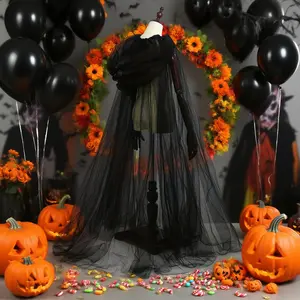 Black & White Bridal Shawl, Witch Vampire Cosplay Tulle Cape, Witchy Clothes, Halloween Double-Layer Cloak Spooky Party Costume Prop, Festival Outfit, Party Costume Accessory, Gothic Horror Game Dress-Up