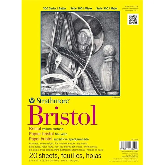 Strathmore 300 Series Tape-Bound Bristol Paper - 14 in x 17 in Vellum, 20 Sheets, Ideal for Mixed Media, Oil Pastels, Graphite Pencil, Sketching Stick