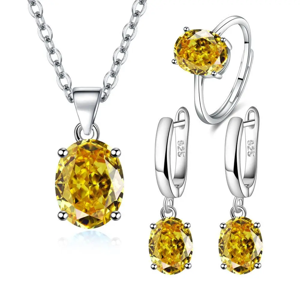 LIHONG  925 Sterling Silver Jewelry Sets For Women Ellipse Zircon Ring Necklace Earrings Luxury Accessories  Offers