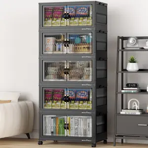 Broview V8 240Qt/320Qt/400Qt Stackable Storage Bins with Lid, Each 80Qt Stackable Storage Bin with Lid,Extra Large Closet Organizer Collapsible Drawer Boxes with Wheels, Folding Plastic Cabinet Containers for Home Kitchen Room Organization