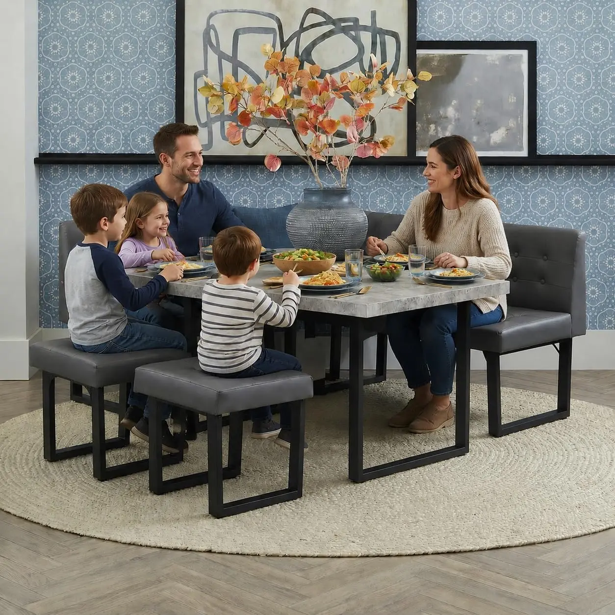 Yechen 72-in Wood Corner Breakfast Nook Dining Room Set - L-Shaped Upholstered Booth Table with Foam-Fabric Storage Bench, Space-Saving Seating for 6, Indoor Upholstered Dining Furniture (Grey, Caramel Brown, Black)