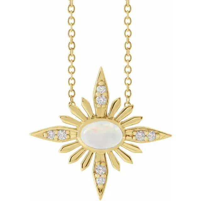14K Yellow Gold Natural Ethiopian Opal & .08 CTW Natural Diamond 16-18" Necklace