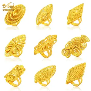 ANIID Ethiopia Arab Dubai Gold Color Long Rings For Women Resizable Wedding Jewelry African Party Gift Nigerian Big Jewellery