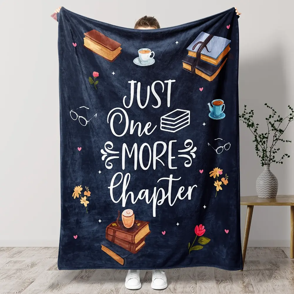 Book Lover Blanket, Just One More Chapter Throw Blanket, Soft Flannel Reading Blanket for Readers Bookworms Women Girls, Cozy Gift for Librarian Teacher Students, Bedroom Dorm Couch Reading Nook Decor