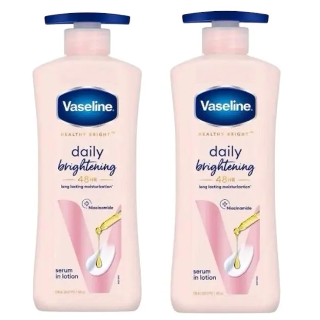 Vaseline Daily Brightening Lotion with Serum (2-Pack Multi-Pack), 400ml Long-Lasting Body Moisturizer for Hydration, Moisture, Soothing Skin Repair, Health & Wellness Selfcare, Hydrating, Moisturizing