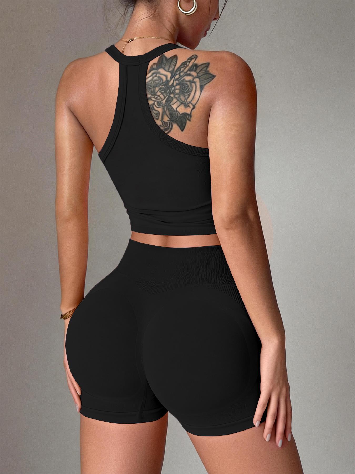 TCVC Women's Halter V-Neck Sports Two-Piece Set, High Elastic & Skin-Friendly, Butt Lifting & Body Shaping, Seamless Fit, Perfect For Yoga, Fitness, Daily Commute, Spring & Summer Fashion