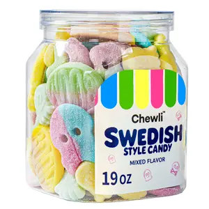 Classic Swedish candy, with an intensely tart flavor, coated in sugar icing, available in various flavors for a multi-layered chewing experience. A beautifully presented snack, family pack, 19oz/jar.