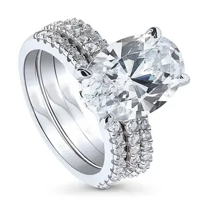 BERRICLE Sterling Silver Solitaire Hidden Halo Engagement Rings Statement Stackable Band for Women, 5.5 Carat Oval Cut Cubic Zirconia CZ Ring Set
