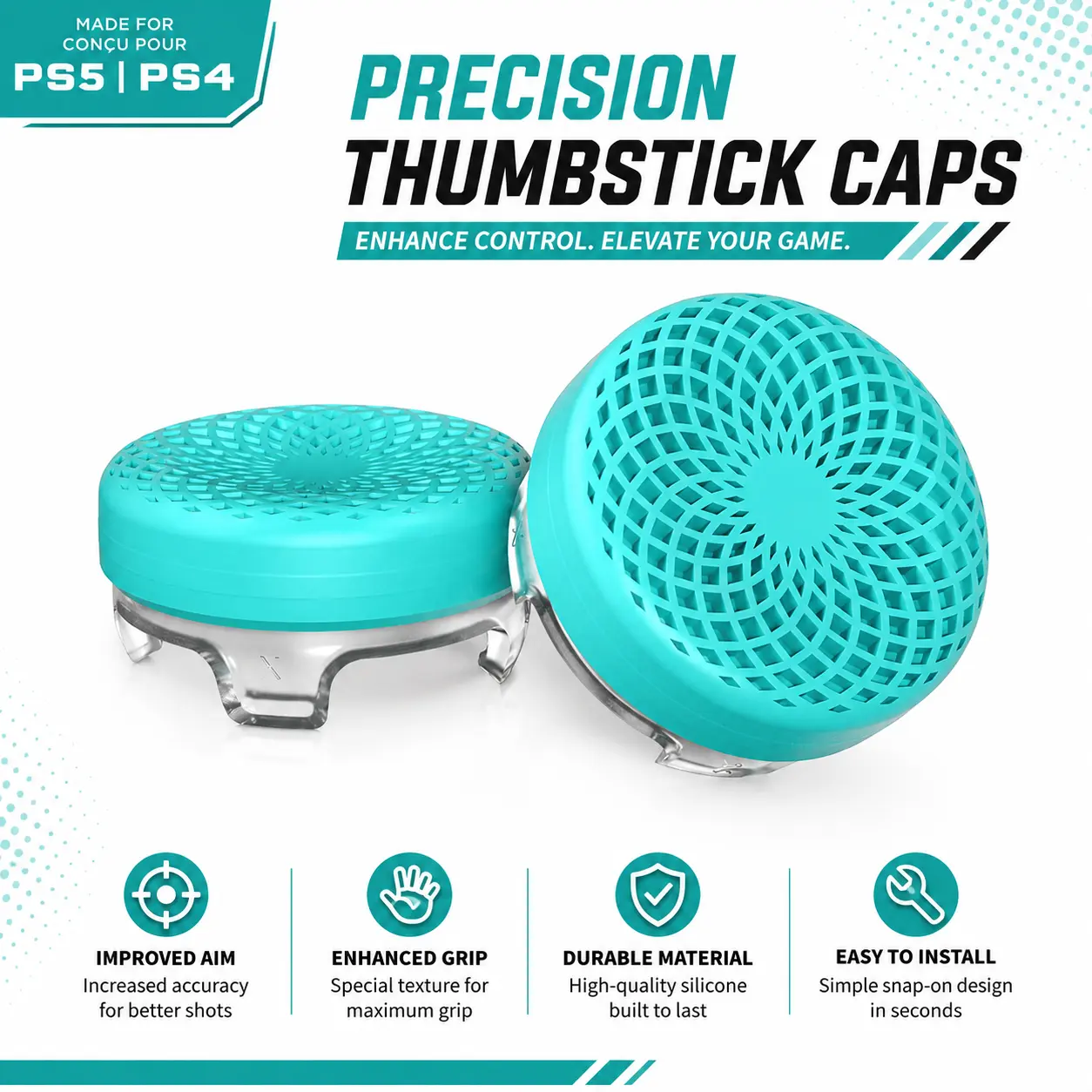 2-Pack LTS Turquoise Performance Thumbstick Caps for PS5, PS4 & GameSir Controllers - Textured Anti-Slip Joystick Grips for Enhanced Aim, Control, Comfort | Gaming Console Controller Accessories