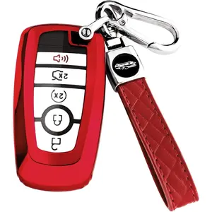 for Ford Key Fob Cover with Keychain,Key Fob Cover Case Shell for Ford Explorer Fusion Escape Edge Expedition F150 F250 F350 F450 F550 Maverick Mustang 3/4/5 Buttons Smart Key (Red)