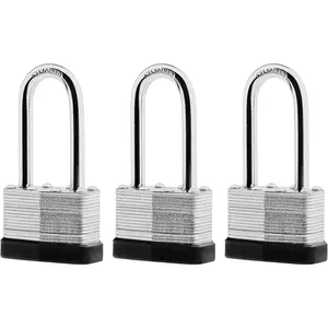 3-Pack Keyed Alike Laminated Padlocks Keys, 1-3/4" Wide, Long Pad Lock Set with Same Keys